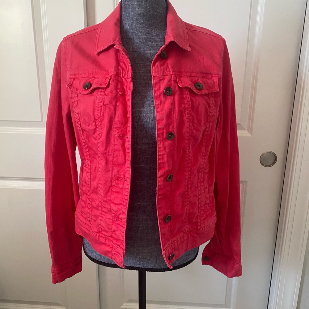 Tommy Hilfiger Women’s Pink Denim Jeans Trucker Cotton Jacket Button Front Sz M